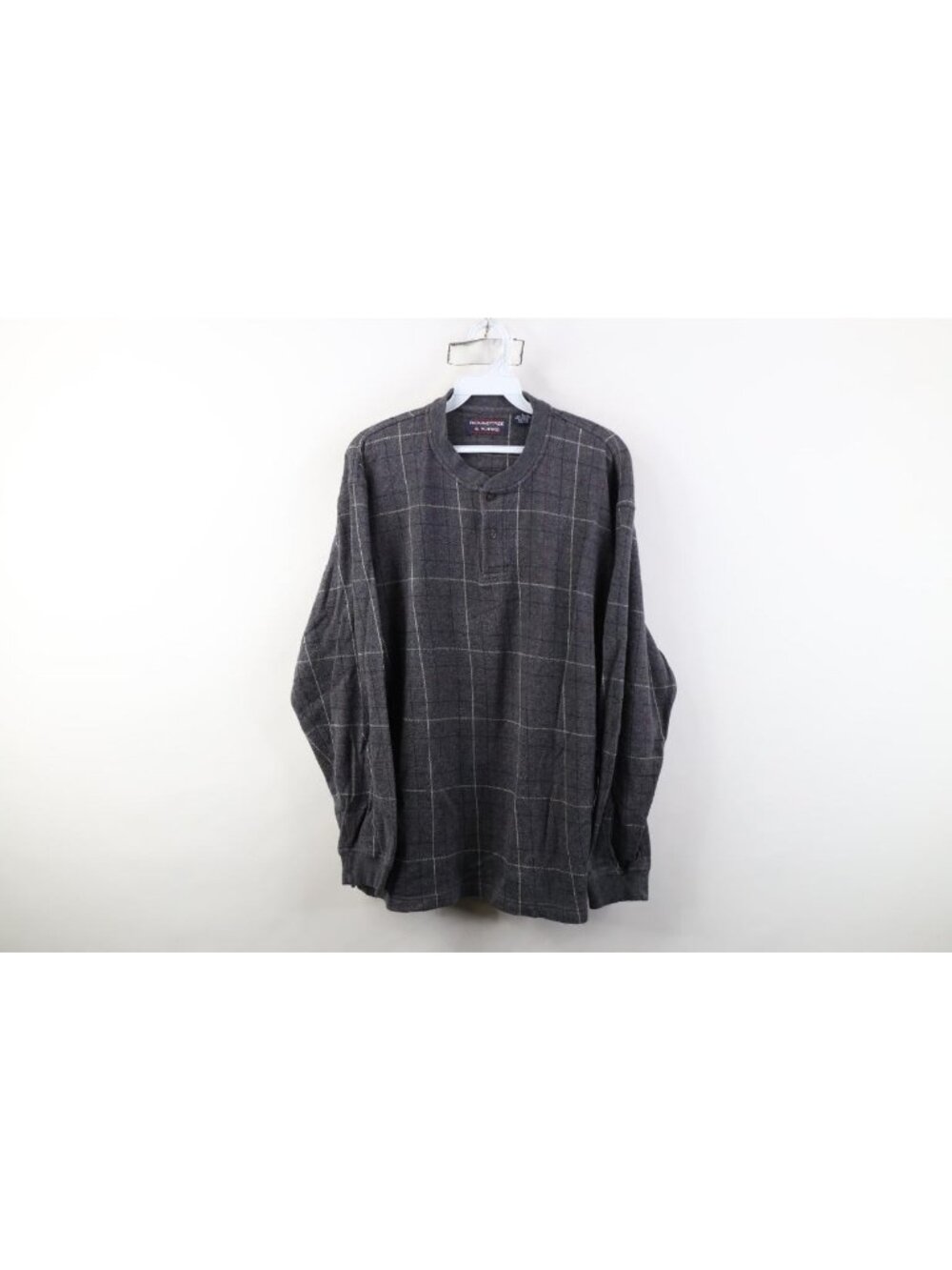 Vtg 90s Streetwear Mens Large Faded Checkered Knit Long Sleeve Henley T-Shirt